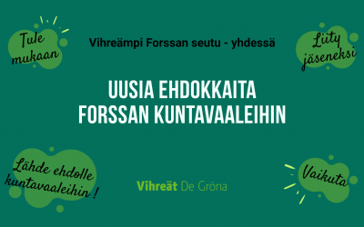 Lounais-Hämeen Vihreät nimesi lisää ehdokkaita kuntavaaleihin ja tekee seutukunnallisen kuntavaaliohjelman