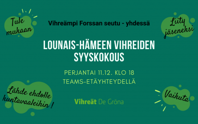 Lounais-Hämeen Vihreiden syyskokous