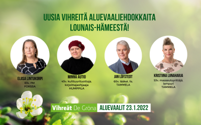 Uusia vihreitä aluevaaliehdokkaita Lounais-Hämeestä